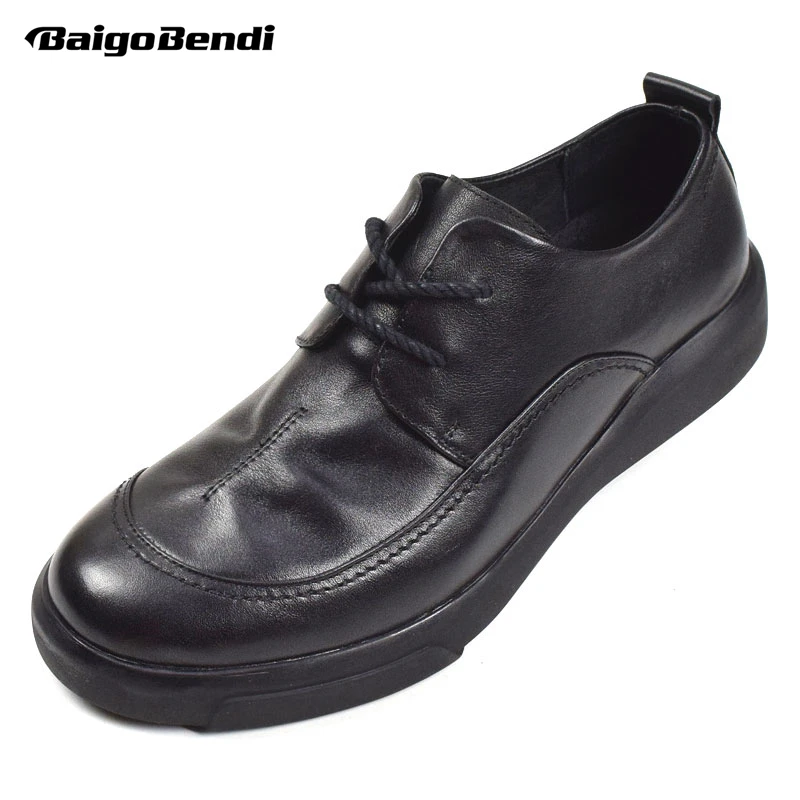 BAIGOBENDI US 5-11 Hot Sale Leisure Men\'s Genuine Leather Offic Oxfords  Businesman Casual Round Toe Simple Daily Shoes