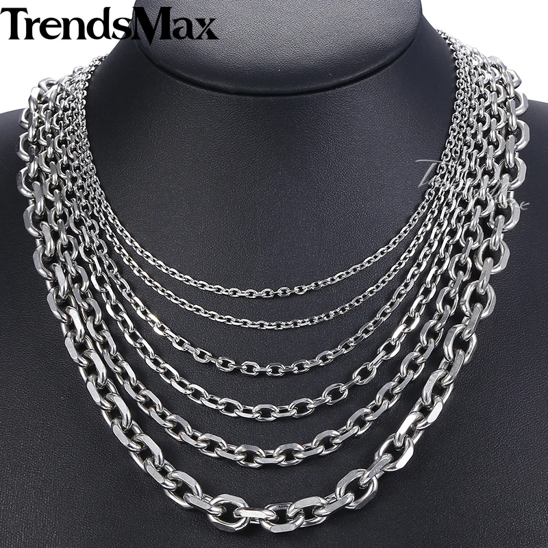 3-10mm Stainless Steel Necklace For Men Women Silver Color Cable Link Chain Necklace Men Fashion Hiphop Jewelry 18-36\