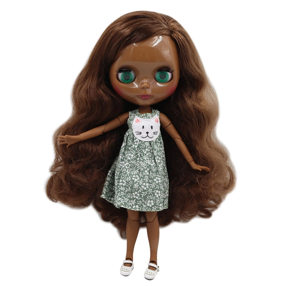 ICY DBS Blyth doll super black dark skin Glossy face join body Points in the Brown hair.No.BL9158/0312