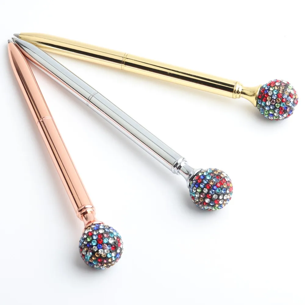 New Arrival Ballpoint  Pen Round Colored Diamonds Metal Material Beautiful Pen 0.7mm Student Stationery Gift  Custom logo