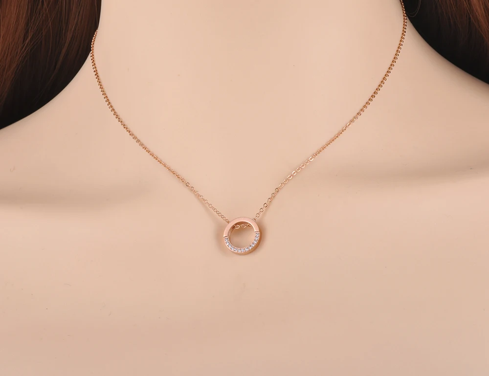 JeeMango modny łańcuszek biżuteria wisiorek w kształcie koła AAA dżetów różowe złoto kolor Choker naszyjnik dla kobiet prezent na boże narodzenie JN19042 — zdjęcie 7