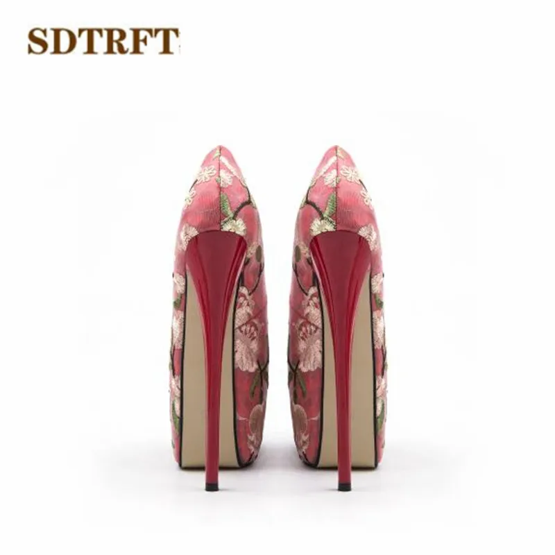 SDTRFT Sandals Summer Peep Toe 20cm Thin High-Heeled sexy club pumps woman Embroidery wedding shoes Stilettos Plus:34-45 46 47