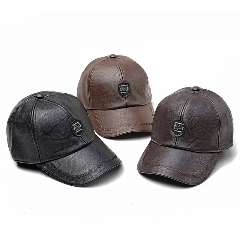 Xthree New winter leather baseball cap snap back hat for men casual Baseball Cap Winter Dad Hat