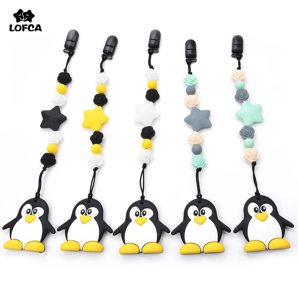 

LOFCA Penguin Teether Pendant Chain Baby Chewable Teething Toys BPA Free Shower Gift For Infant Pacifier Clip Chain Dummy Holder