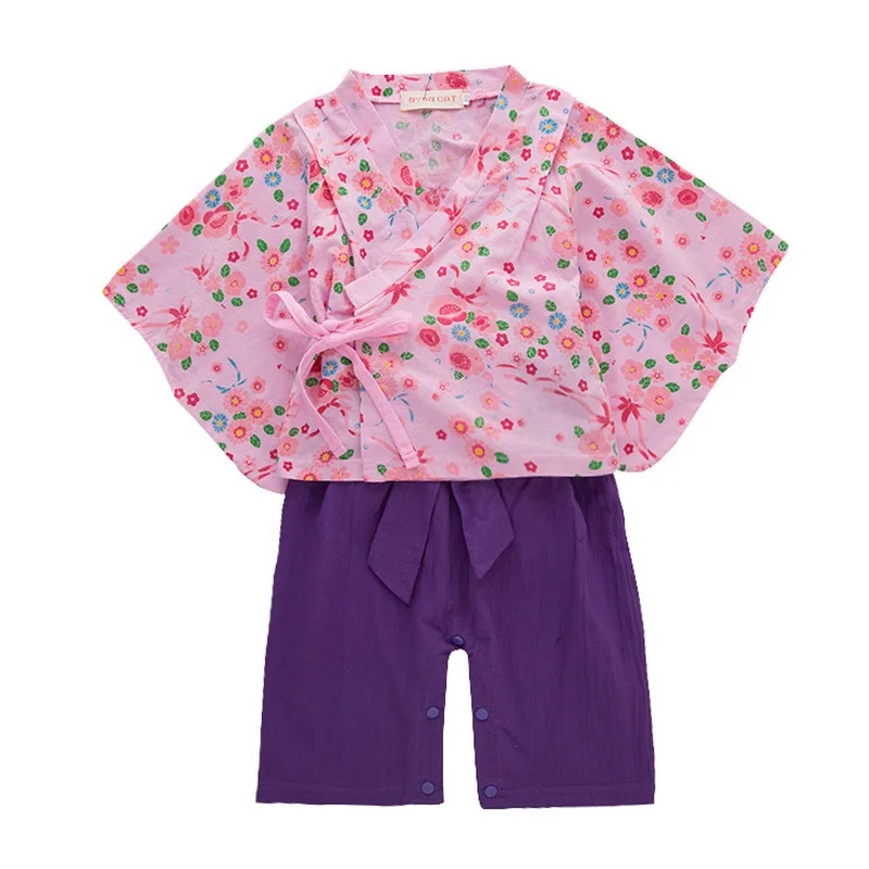 

Floral Baby Girls Sets Kimono Romper Suits Overalls Shirt outfits 100% Cotton Cherry blossoms Japan baby girl clothes