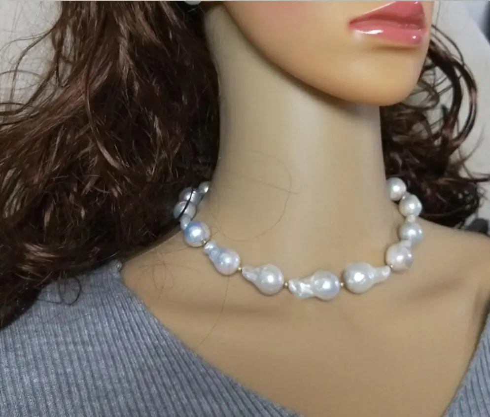 free shipiing Huge AAA natural baroque white pearl earrings necklace  14K/20