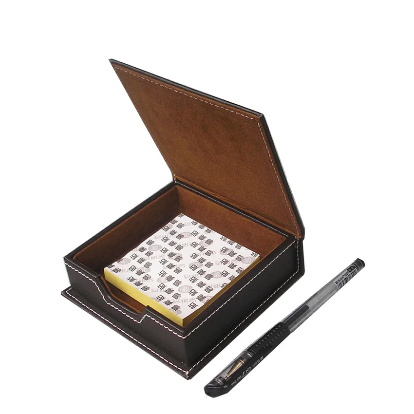 Square PU Leather Memo Card Holder Office Note Paper Box Sticky Note Pad Storage Boxes Non-Sticky Paper Desk Organizer
