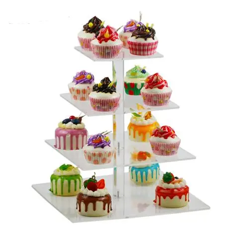 

Free Shiping 1 pc square transparent 4 Tier Acrylic Cupcake Display Stand /acrylic cake stand/acrylic cake holder for part