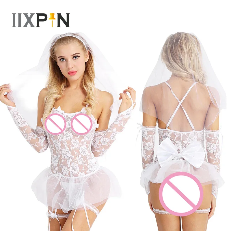 

IIXPIN Women Lingerie White Bride Wedding Dress Sexy Uniforms Role Play Erotic Lingerie Temptation Porn Babydoll Sexy Costumes