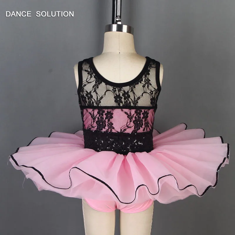 Lace and Spandex Bodice Ballet Tutu Dress Pink Tulle Skirt Children & Kids Stage Performance Costumes Competition Dress 19806