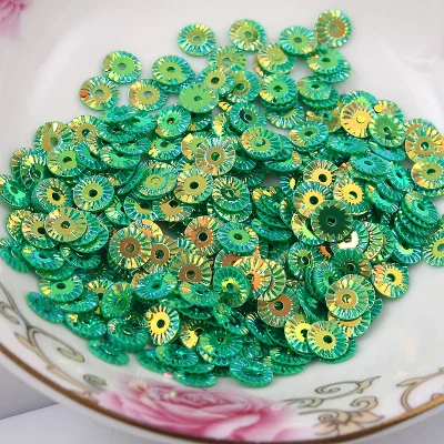 3000Pcs 6mm Round Wheel Flower Gold Plating Loose Sequins Sewing PVC  DIY Paillette Green Confetti Spangles