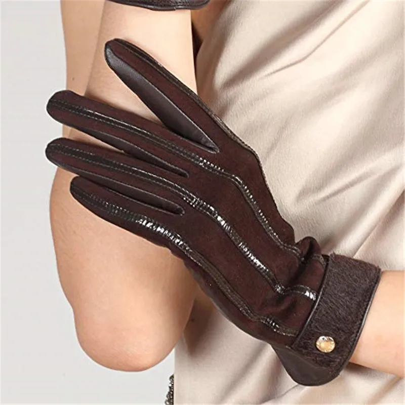 Autumn Winter Lady New Genuine Leather Gloves Female Imported Sheepskin Wool Lined Touch Screen Woman Gloves EL046NZ2