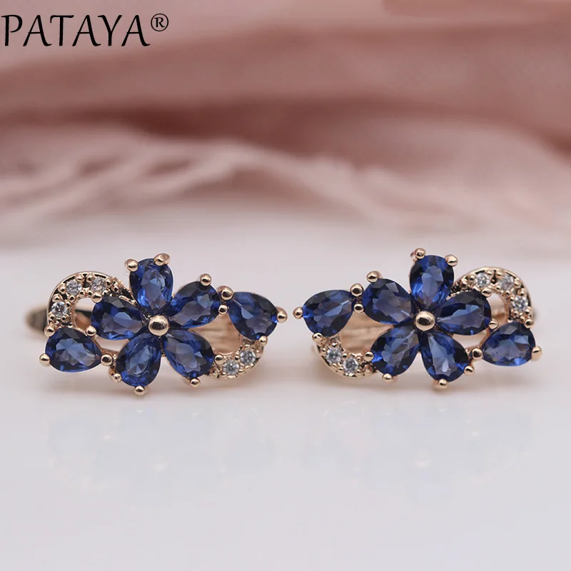 PATAYA New Women Earrings 585 Rose Gold Color Water Drop Natural Zircon Fashion Jewelry Cute Gift Wedding Flower Dangle Earrings