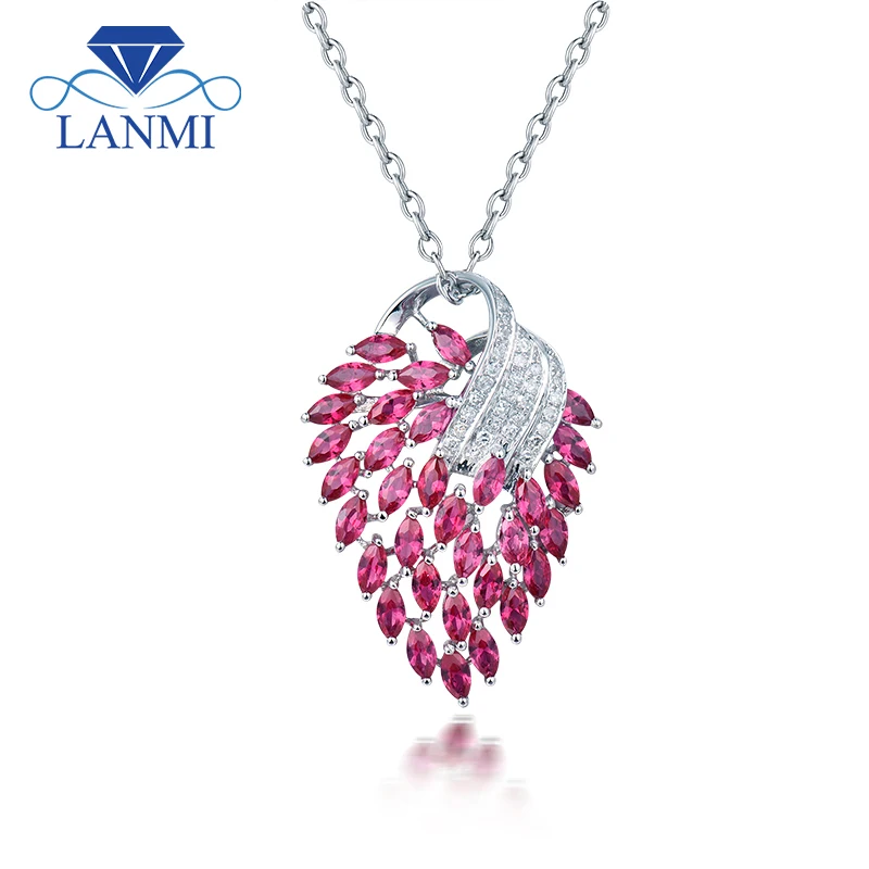 

LANMI Vintage 18Kt White Gold Natural Pink Ruby Pendant Necklace Shining Diamond for Women Christmas Jewelry Gift E00153A