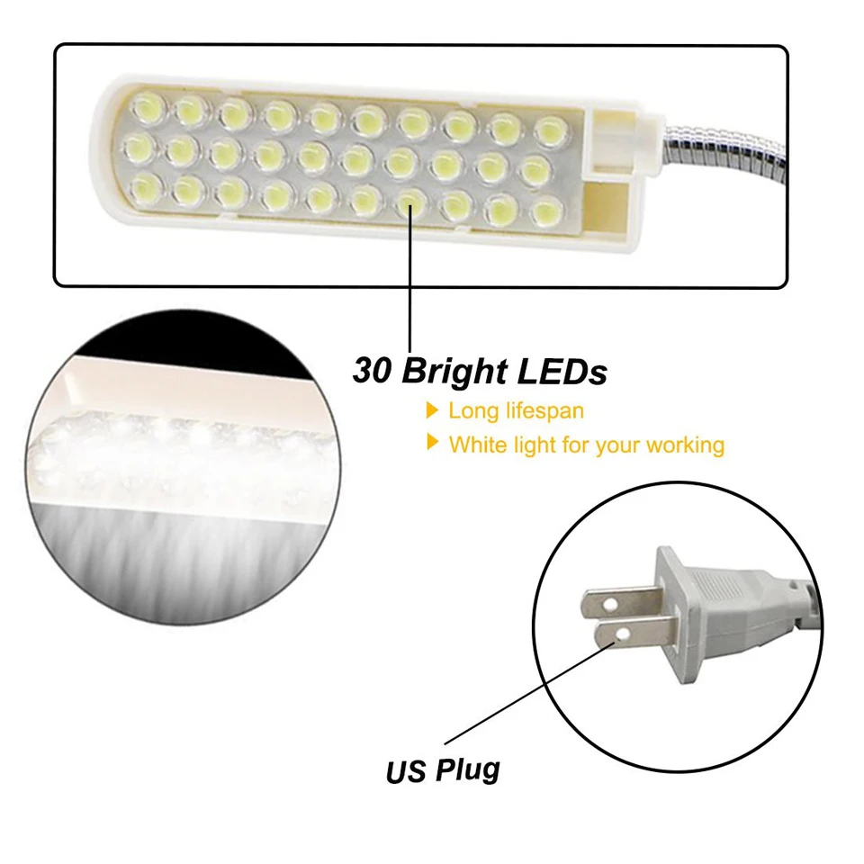 Dropshipping Sewing Machine LED Lamp AC220V 110V Magnetic Mounting Base Gooseneck Work Lights for All Sewing Machine Lighting