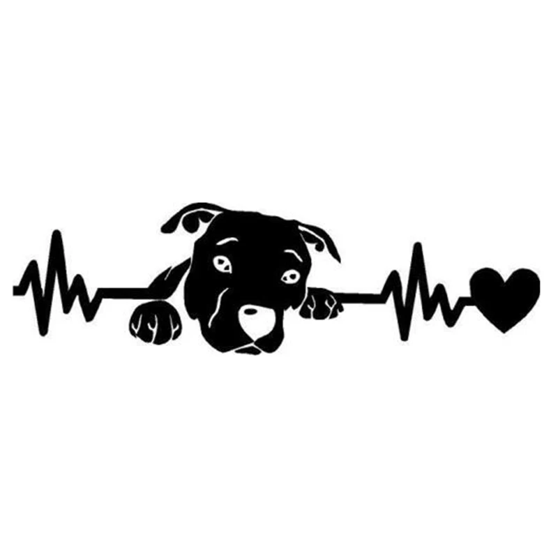 

18*5.2cm Pitbull Face in heartbeat vinyl decal window dog pet animal family Vinyl Hobby Car Bumper Sticker