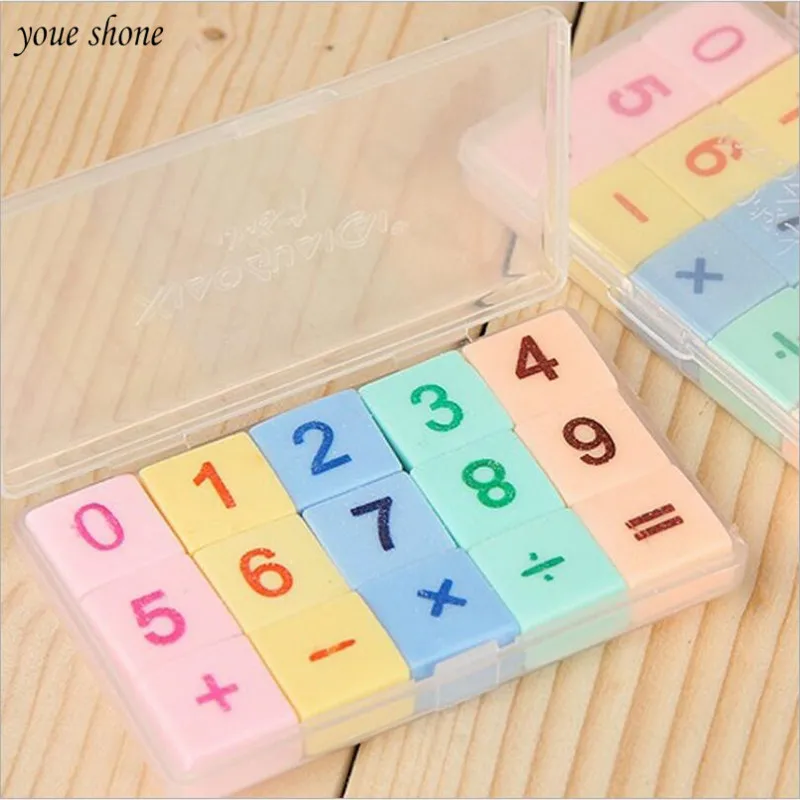 

15 PCS / Boxes Cute Cartoon Math Symbol Pencil Eraser For Child Gift Supply Rubber School Studend's Office Supplies