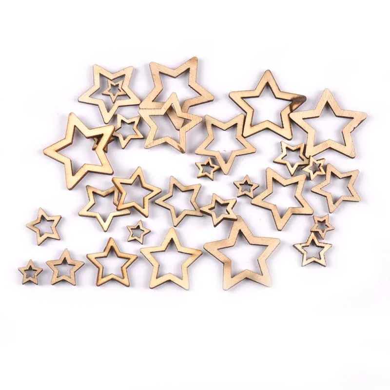 50 قطعة جديد مختلط جوفاء نجوم الحرف الخشبية للفنون سكرابوكينغ الزينة الزفاف DIY بها بنفسك شرائح الخشب ديكور المنزل M1872 #3