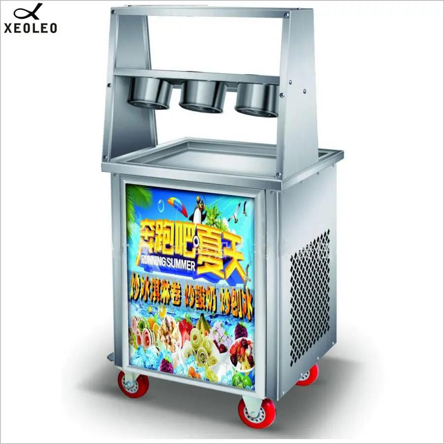 

XEOLEO 3 Barrels Roll Ice Frier 1500W Yogurt Frying machine Stainlees steel Roll Ice cream maker 110V CE approve Ice Fry machine