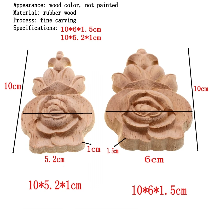 RUNBAZEF Decorative Wood Appliques Carving Frame for Furniture Cabinet Door Nautical Home Decor Wooden Figurine Flower Pattern