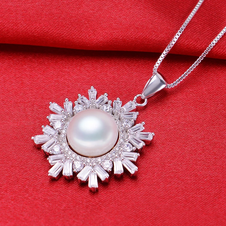 ZHBORUINI Fashion Pearl Necklace Pearl Jewelry Natural Freshwater Pearl Snowflake Pendant 925 Sterling Silver Jewelry For Women