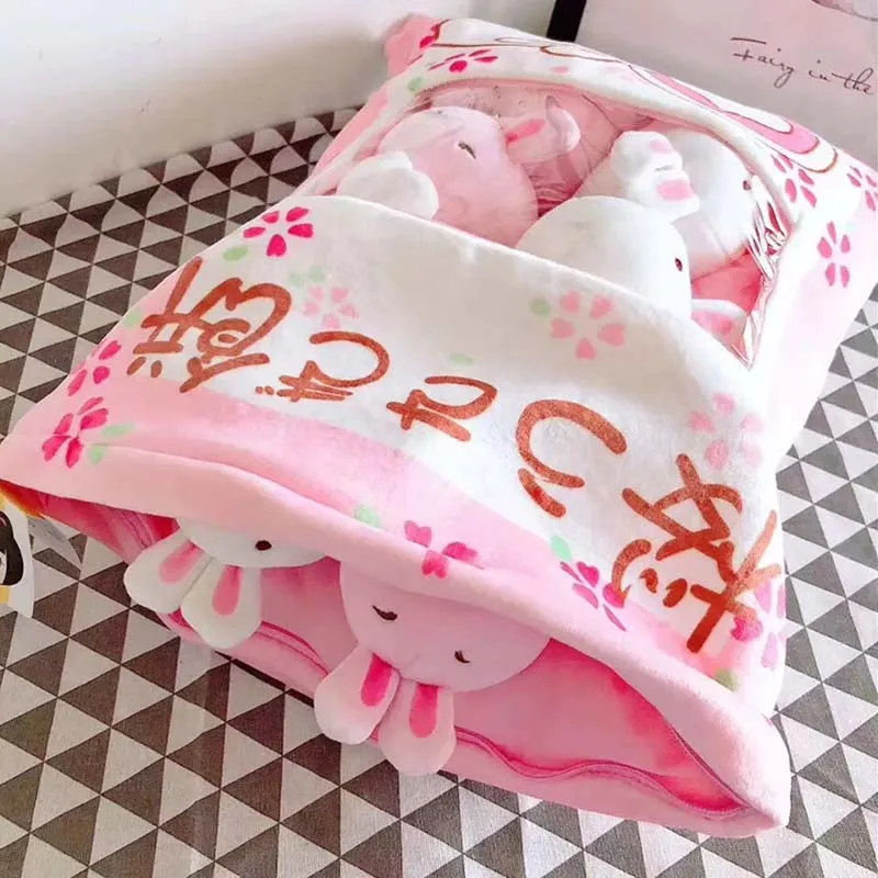 Eine tasche von kaninchen pudding plüsch spielzeug simulation snack werfen kissen kawaii rosa sakura kaninchen plüsch kreative spielzeug für