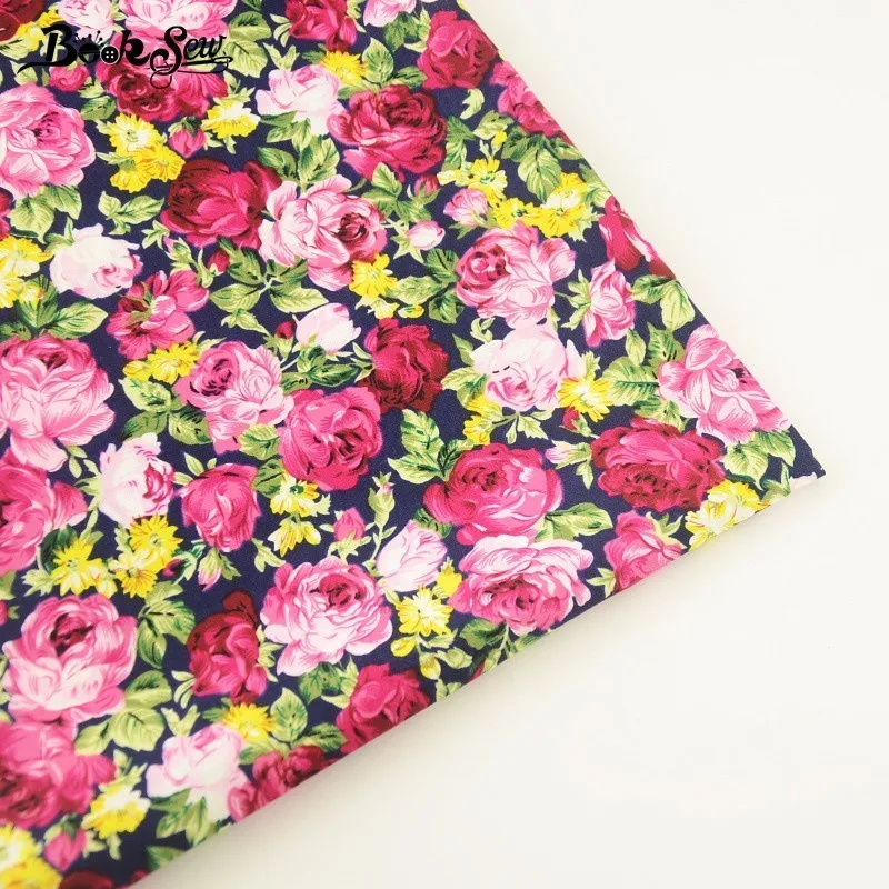 Booksew 100% Cotton Poplin Fabric Flower Designs Navy Blue Cloth Fat Quarter Meter For Shirt Craft Girl Dress Patchwork Clothing