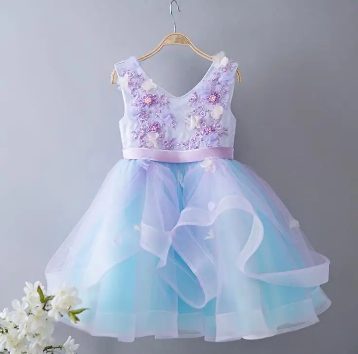 

Appliques Flower Girl Dress Kids Pageant Party Wedding Ball Gown Prom Princess Formal Occassion Birthday Dress 1-12Y