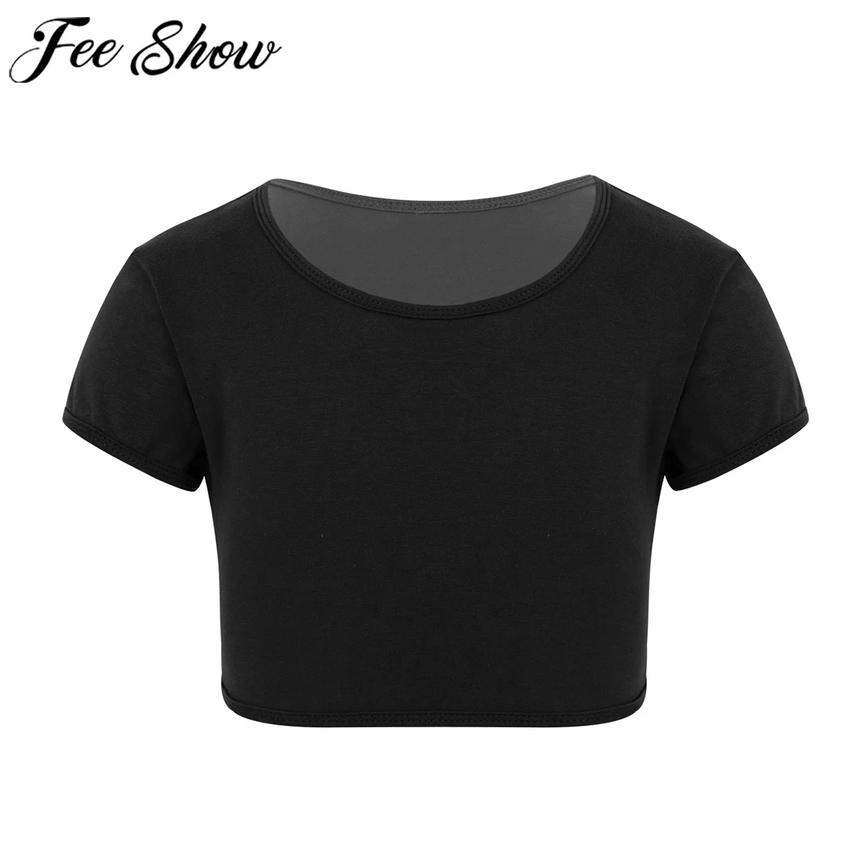 FEESHOW Kids Girls Summer Clothes TShirt Solid Color Short Sleeves T Shirt Crop Top for Belly Dance Sports Gymnastic Daily Wear