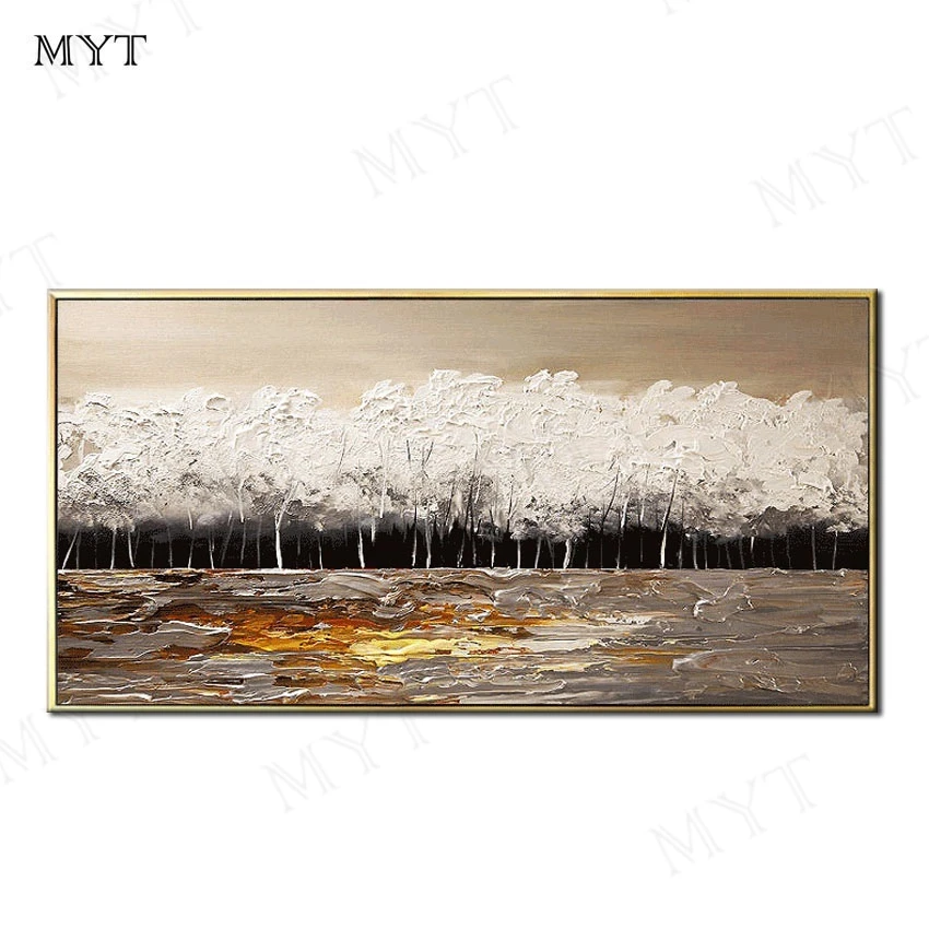 Cheap Pop Art winter forest trees 100% Hand Painted Modern Oil Paintings On Canvas Wall Art Pictures For Home Decoration