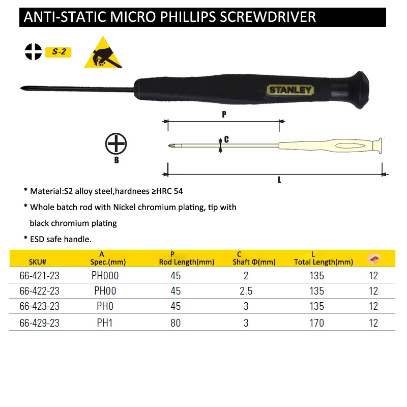 スタンレー 1 の ESD 安全スロット phllips 精度マイクロドライバー帯電防止ミニドライバープロフェッショナル電気ツール