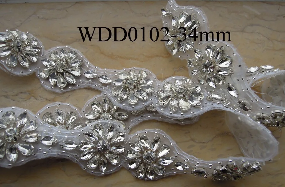 ( 10 YARDS) Wholesale hand beaded bridal applique crystal trim iron on for wedding dress sash  WDD0102