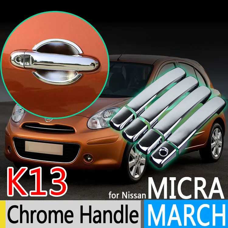 For Nissan March K13 Micra Renault Pulse Chrome Door Handle Cover 2010 2011 2012 2013 2014 2015 Accessories Stickers Car Styling