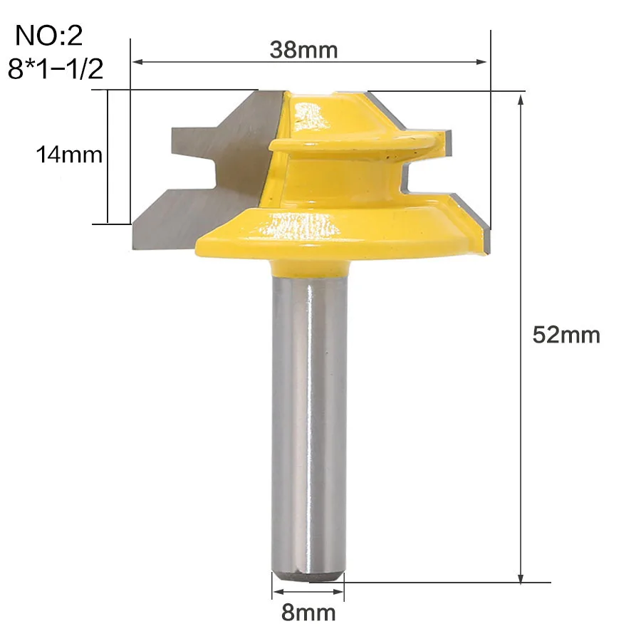 1PC Small Lock Miter Router Bit Anti-kickback 45 Degree 8mm 1/4 Inch Shank Tenon Cutter for WoodworkingTools