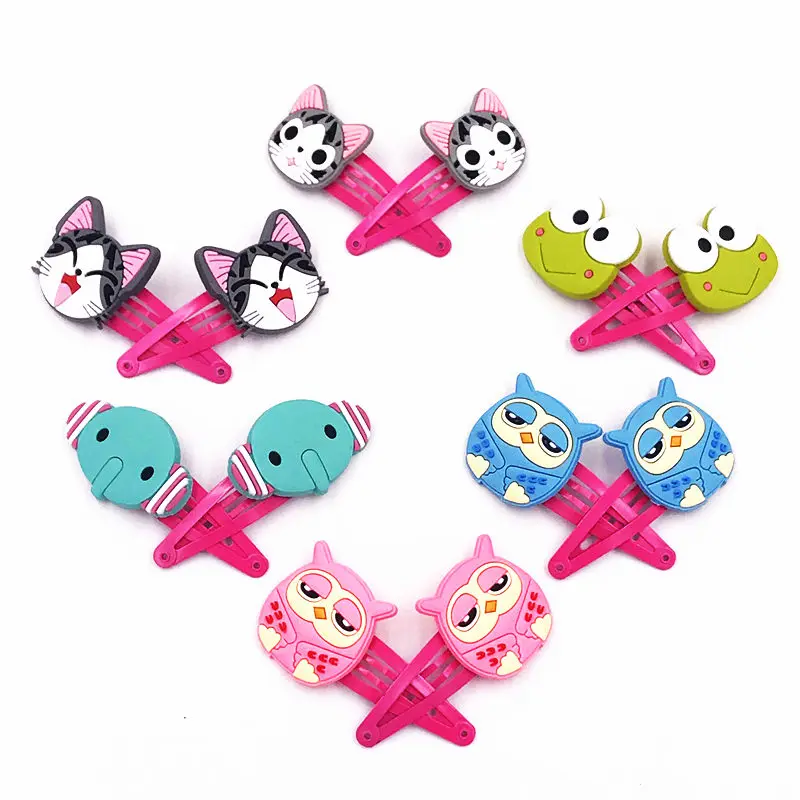 12Pcs Cute Animal Frog Owl Elephant PVC Cartoon Hairpins Girls Hair Accessories Barrette Children Hair Clips Hairwear