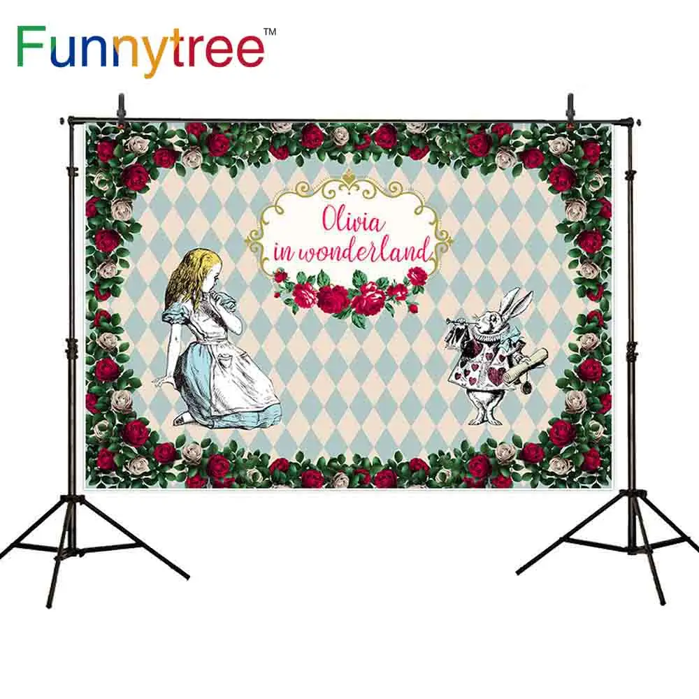 Funnytree background photography wooderland flowers frame red rose damask rabbit birthday party backdrop photophone photocall