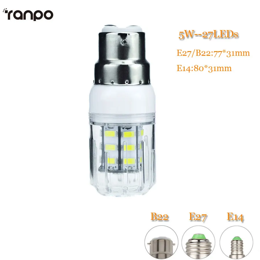 E27 B22 E14 27LEDs 5W Light Bulb 5730 SMD Energy Saving Lamp Corn Lights Spotlight Bulb Warm Cool White Lighting DC 12V 24V