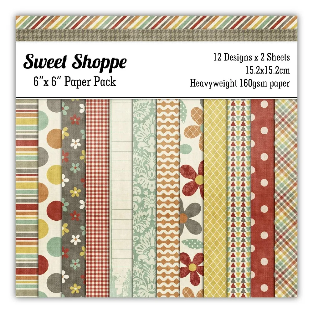 DIY Sweet shoppe style Scrapbooking paper pack of 24 sheets handmade craft paper craft Background pad