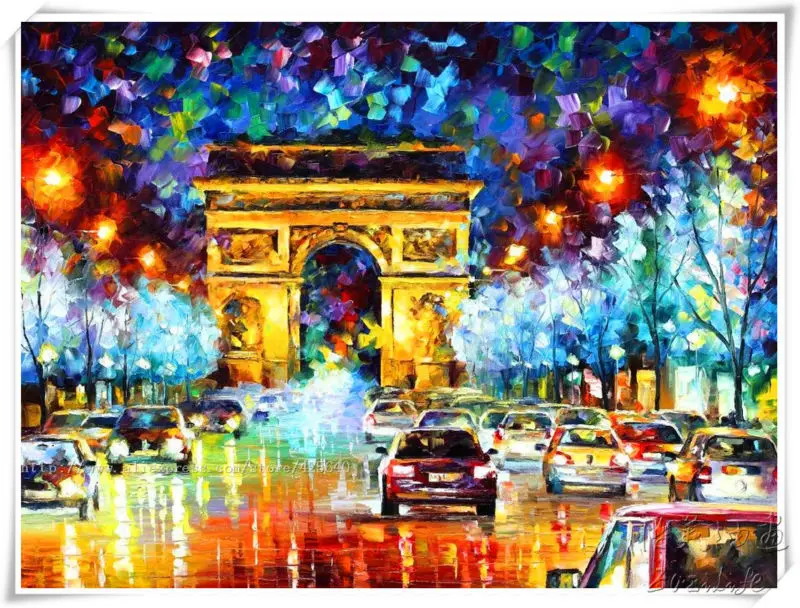 

Paris street scene Oil painting Palette knife oil painting art knife oil painting on canvas hight Quality Hand-painted Painting1