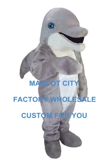 

Light Grey Clever Dolphin Mascot Costume Adult Size Mascotte Mascota Outfit Suit Fancy Dress for winter Holiday Party SW658