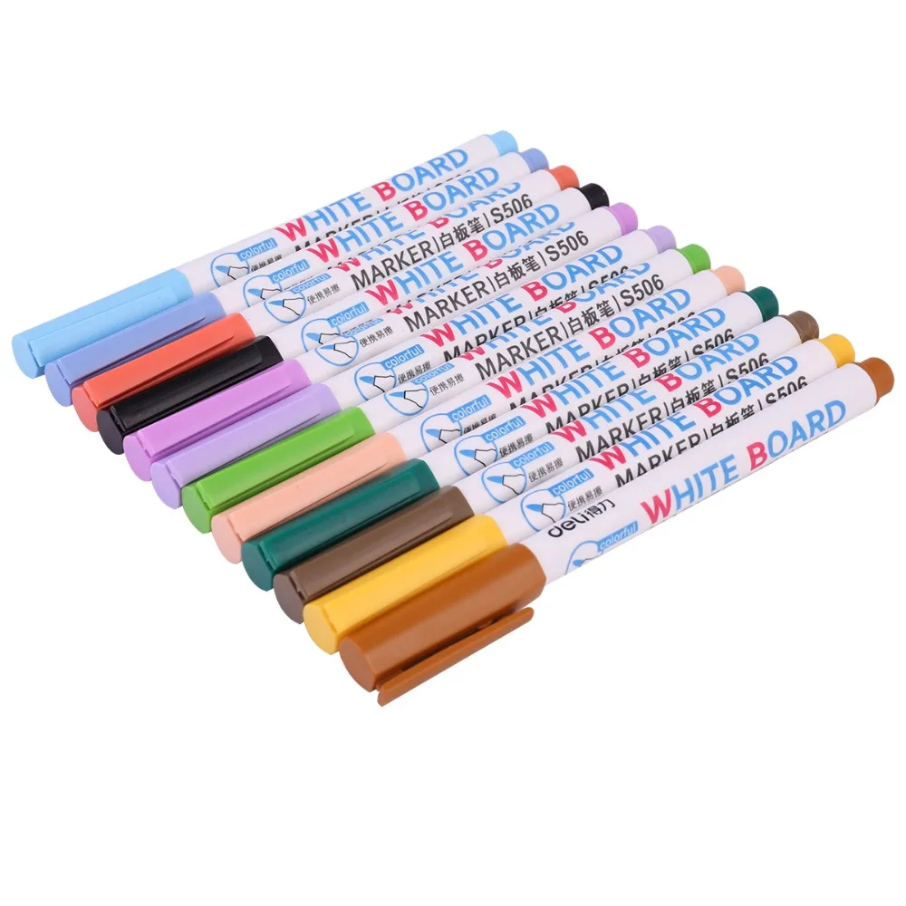 12PCS Box Colorful Whiteboard Markers Set Deli S506 Easy Erase Teaching Pens for Kids Graffiti Painting Educational Stationery