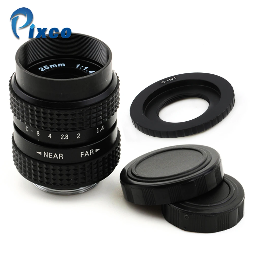 Pixco 25mm F1.4-N/1 CCTV TV lens + C Mount For Nikon 1 For Nikon 1 J5 J4 S2 V3 AW1 J3 J2 J1 V2 S1 V1