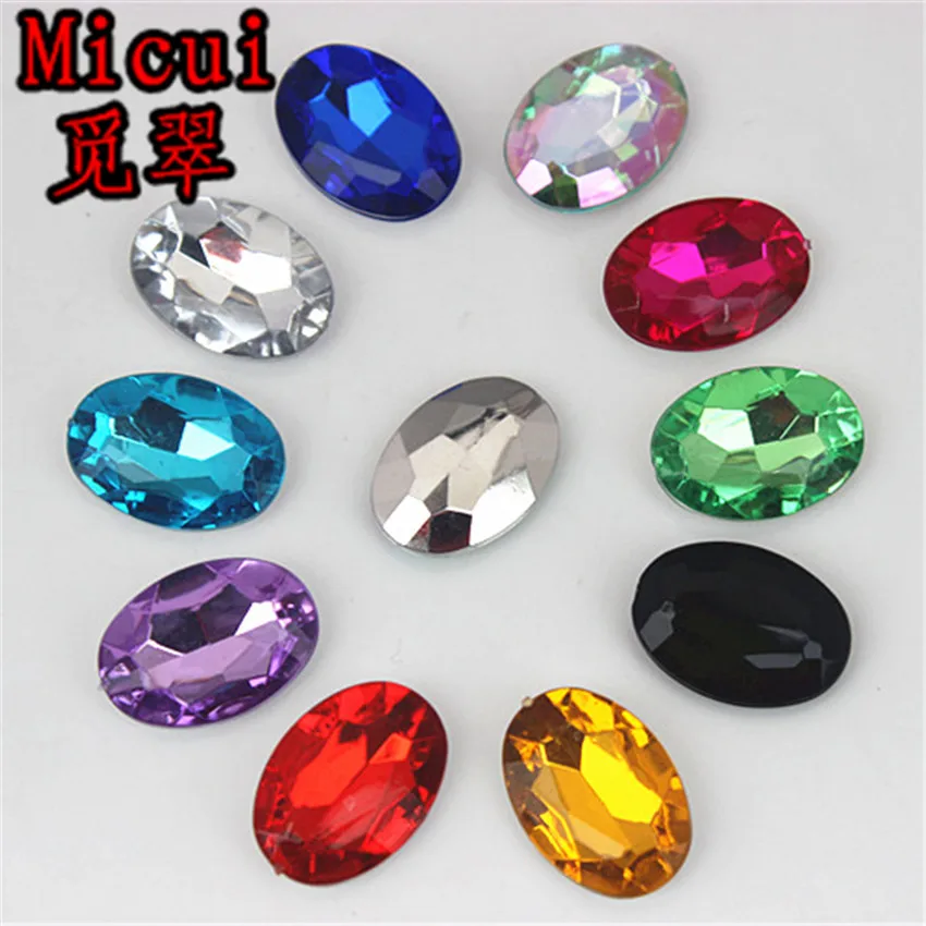 Micui 50pcs 13*18mm Oval pointback acrylic rhinestones diy acrylic beads for clothing garments phone bags  MC271