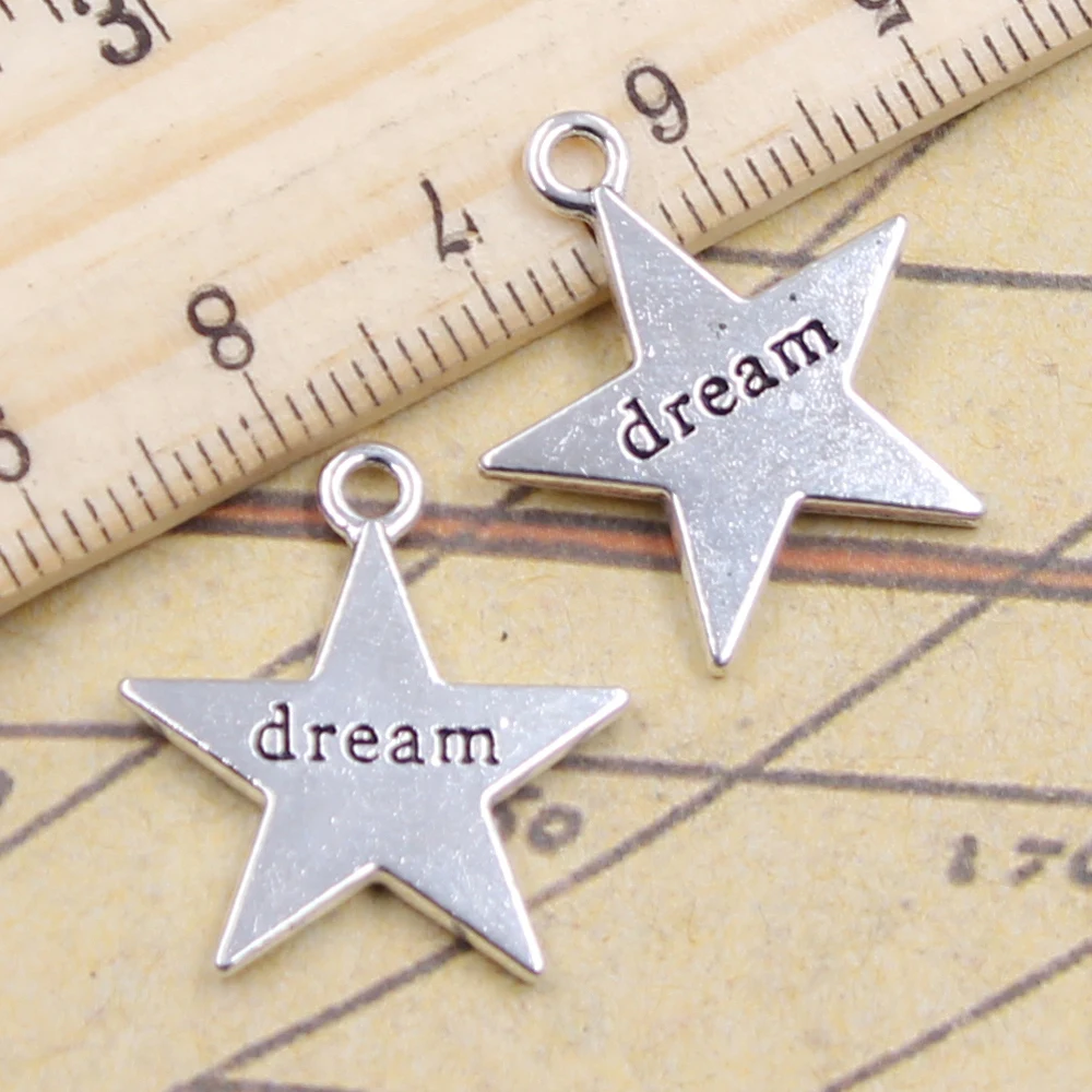 10pcs Charms Star Plates Dream 23x20mm Antique Bronze Silver Color Pendants Making DIY Handmade Jewelry Factory Wholesale