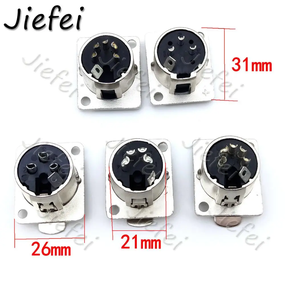 6pcs 3Pin 4Pin 5Pin XLR connector Female or Male Jack Socket Panel Mounted type Chassis Square Shape Metal housing