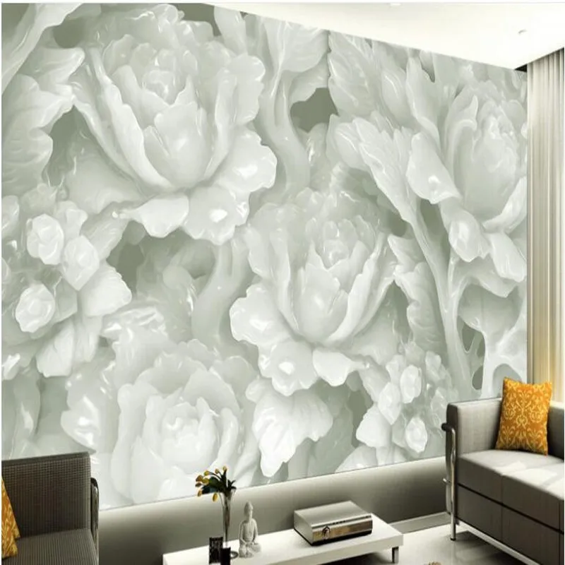 wellyu Customized large - scale murals jade carving peony flowers TV background wall paintings wallpaper papel de parede