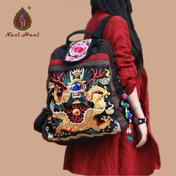 Top Women's bag backpack Fashion large bags Black canvas backpack Embroidered Ethnic bag School backpack