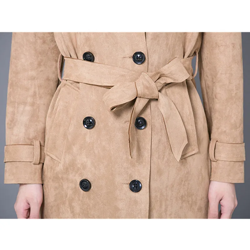 6XL Spring Autumn Women Buckskin Suede Windbreaker Coats Fashion Solid color Belt Slim Female Trench Coat IOQRCJV Q098