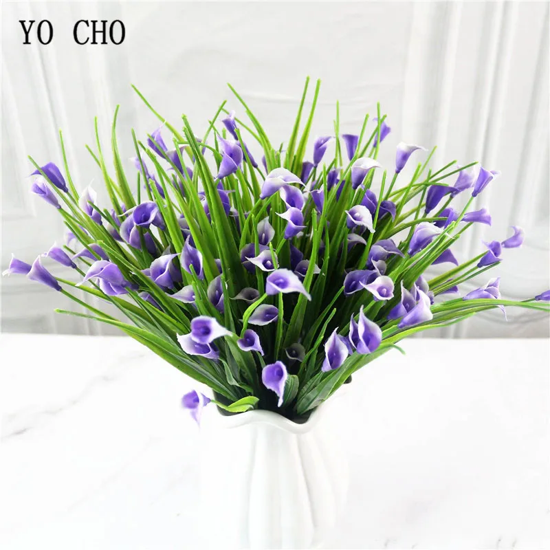 Plastic Artificial Flower for Home Decor  Spring Grass  Calla Lily  Green Plant  Arrangement  Gardening  Fake Flower  5 Forks