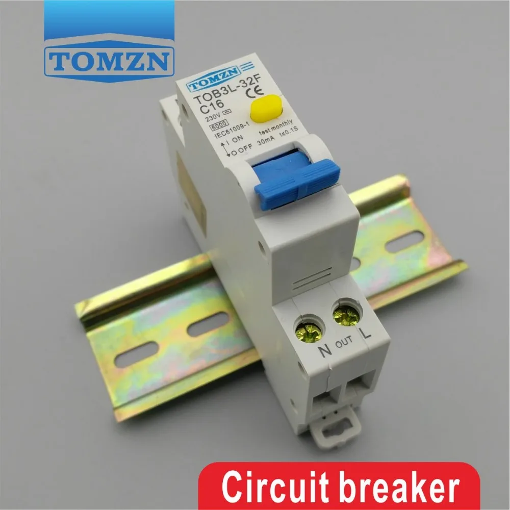 TOB3L-32F 18MM RCBO 16A 1P+N 6KA Residual current Circuit breaker with over current and Leakage protection